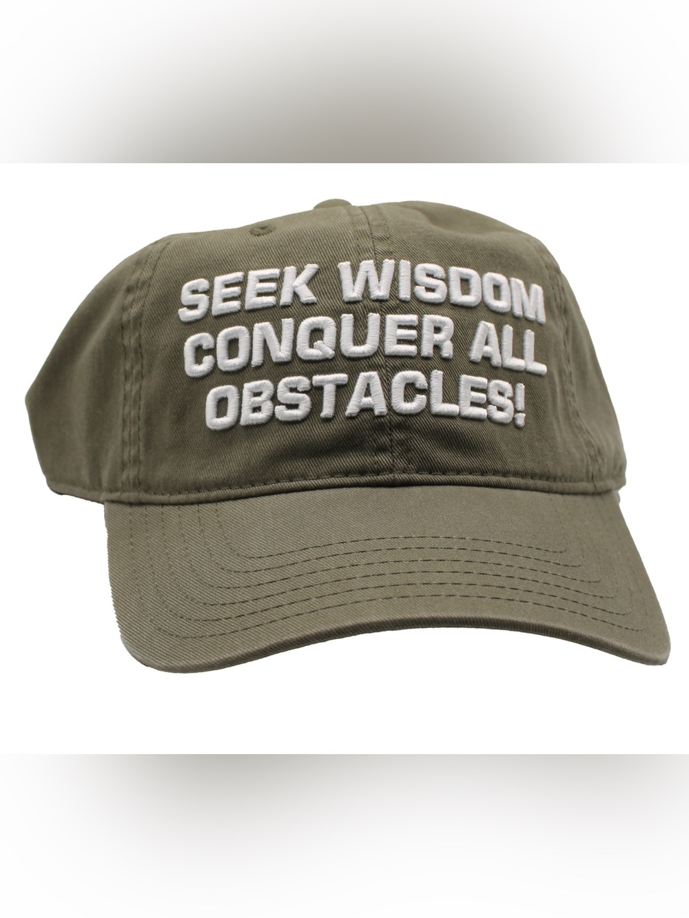 Olive 'Seek Wisdom Conquer All Obstacles' Embroidered Cap